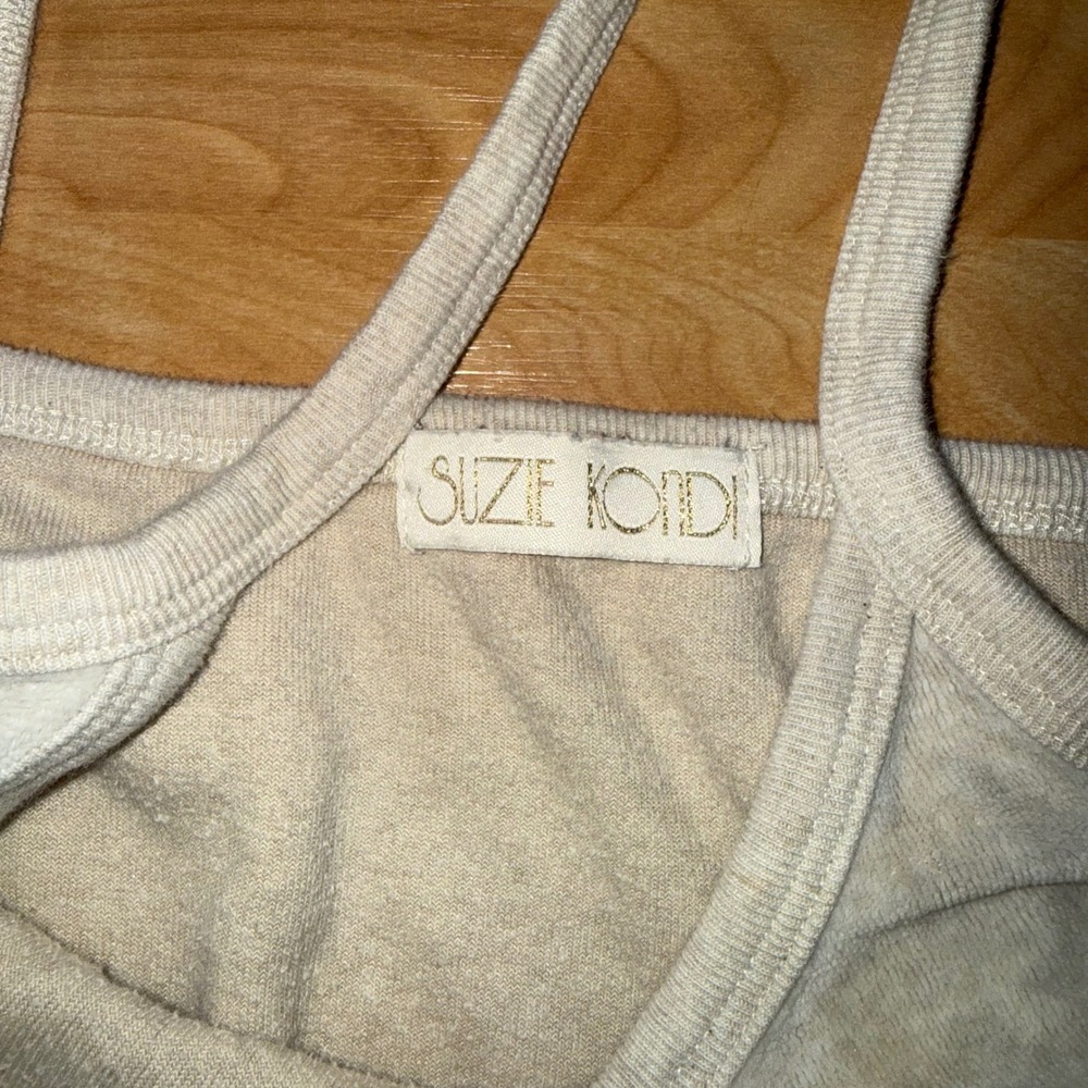 Suzie Kondi Jumpsuit Medium Women Oatmeal Good Velour Wide Leg Spaghetti Strap - Picture 6 of 10